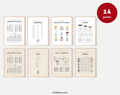 Mur de 8 affiches guides pratiques de cuisine