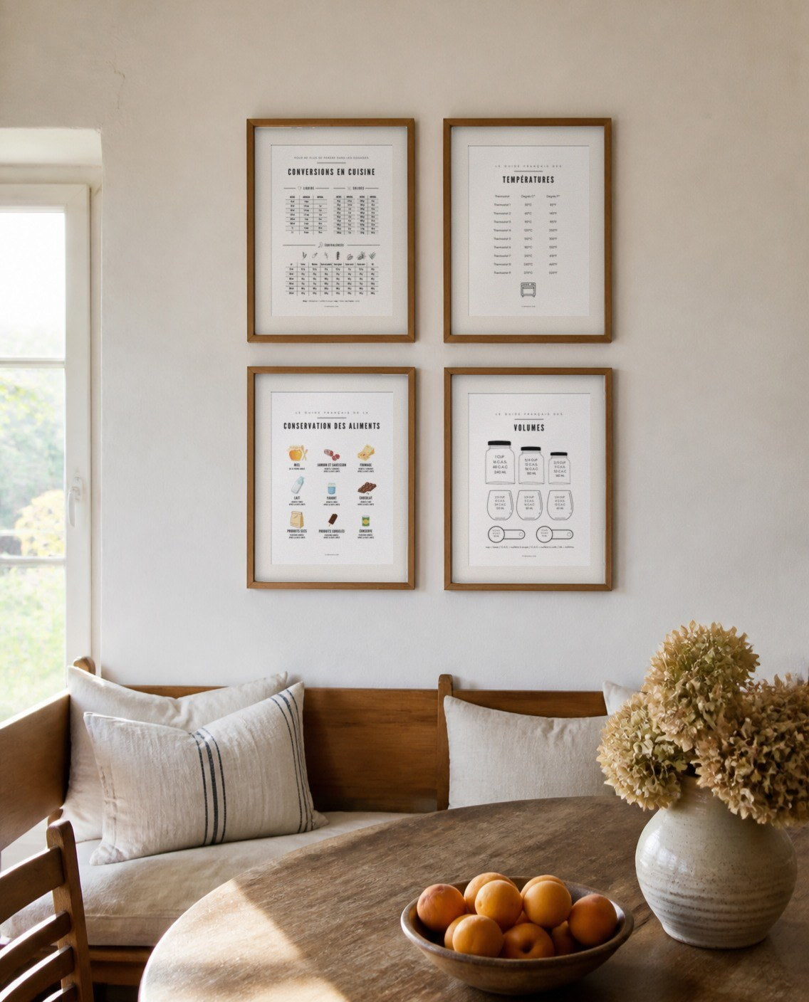 Affiche guide pratique cuisine à imprimer, encadrée dans une cuisine