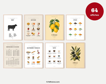 Mur de 8 affiches cuisine à imprimer FLTM