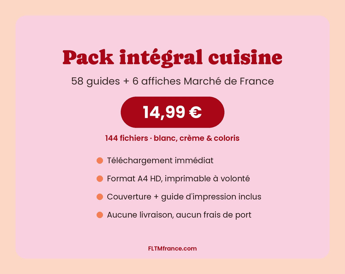 Pack intégral cuisine : 144 affiches à imprimer, 14,99 €