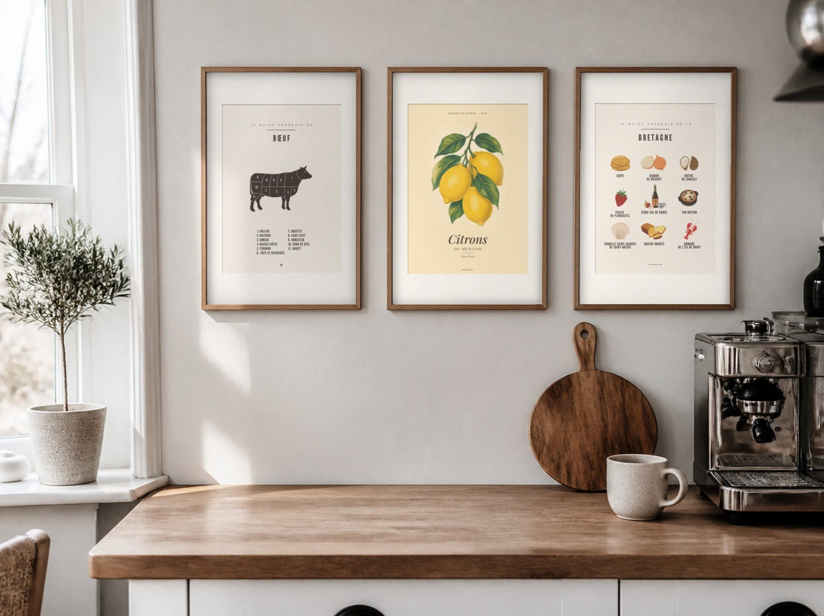 Affiches cuisine FLTM encadrées dans une cuisine