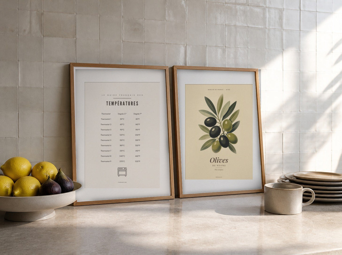 Affiche cuisine à imprimer FLTM, encadrée dans une cuisine
