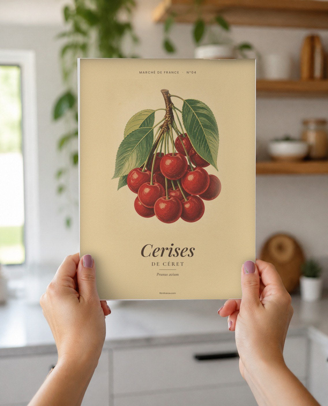 Affiche vintage fruits et légumes à imprimer tenue en main