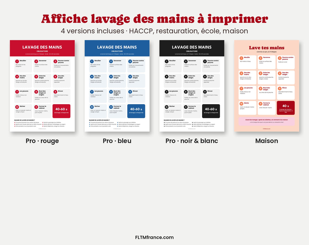 Affiche lavage des mains à imprimer : 4 versions pro et maison