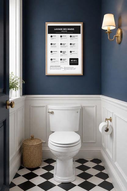 Affiche lavage des mains noir et blanc HACCP