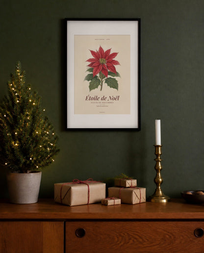 Affiche étoile de Noël vintage sur un mur vert