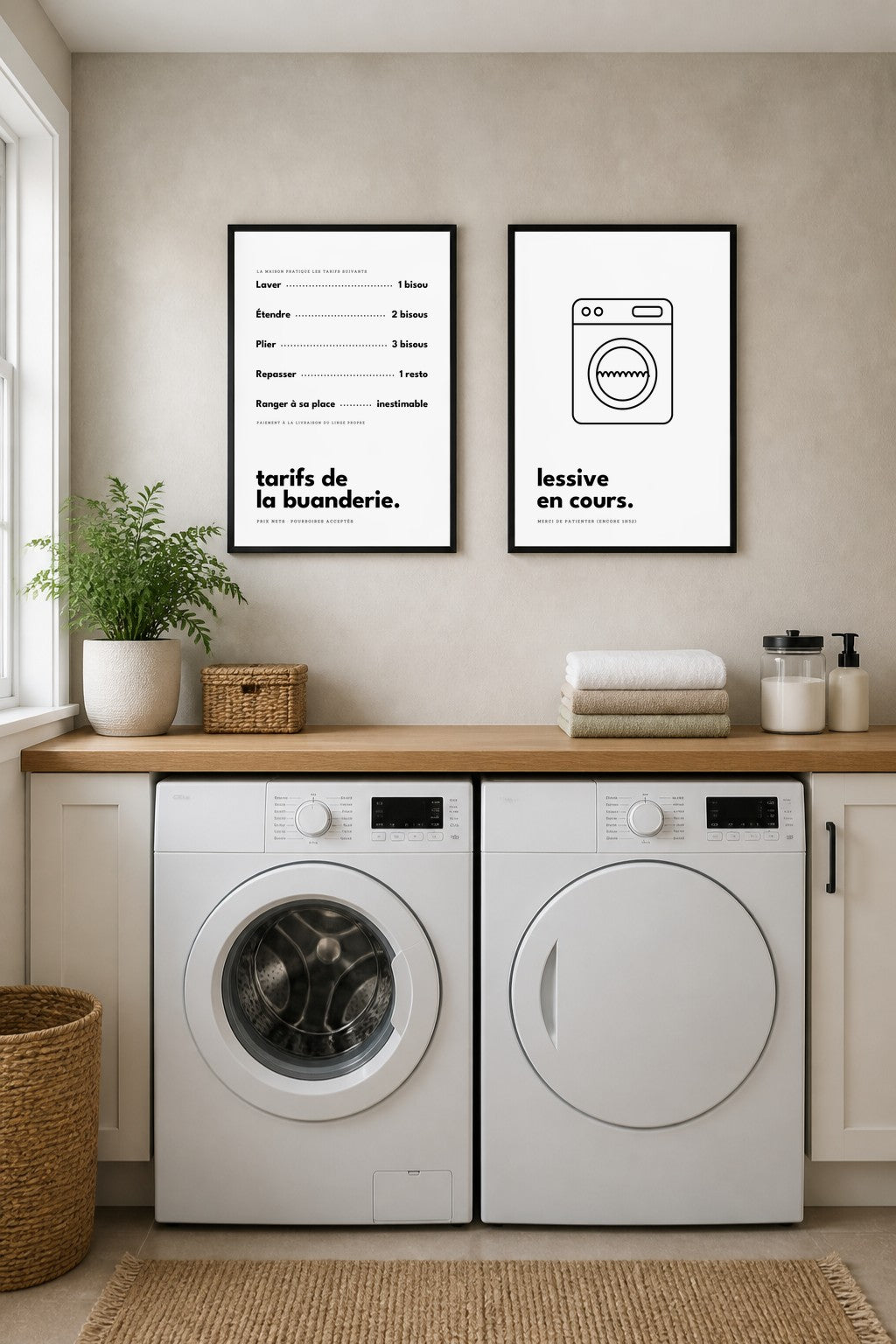 Affiches buanderie à imprimer : Tarifs de la buanderie + Lessive en cours