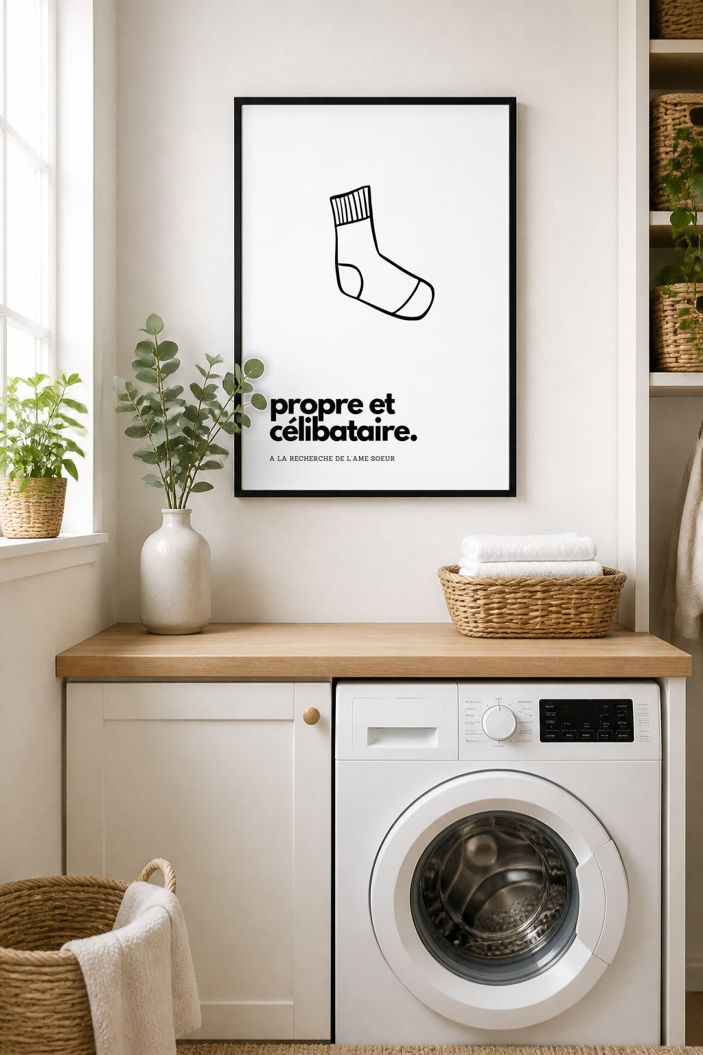 Affiche buanderie à imprimer : Propre et célibataire