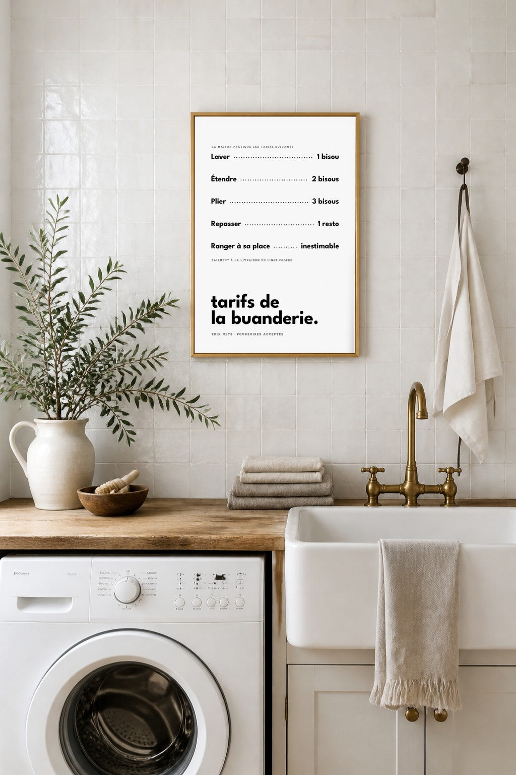 Affiche buanderie à imprimer : Tarifs de la buanderie