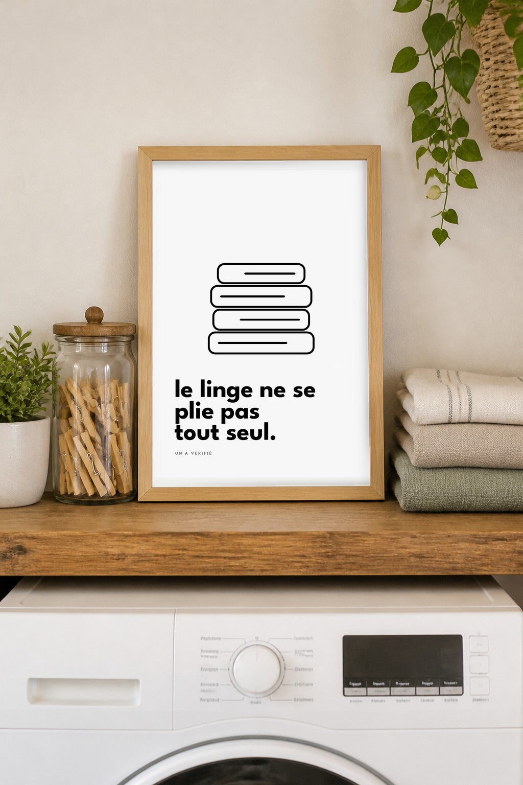 Affiche buanderie à imprimer : Le linge ne se plie pas tout seul