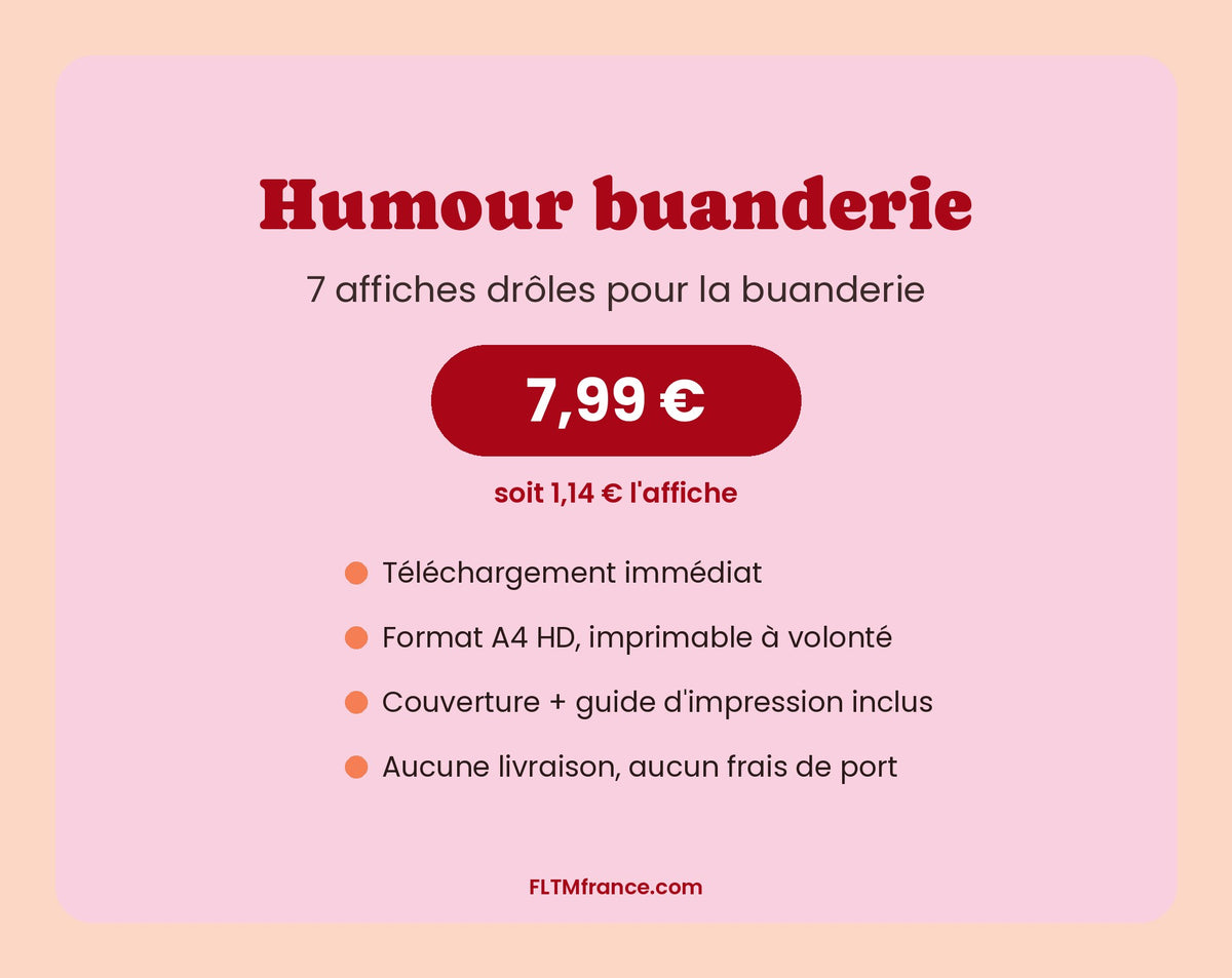 Pack humour buanderie : 7 affiches à imprimer, 7,99 €
