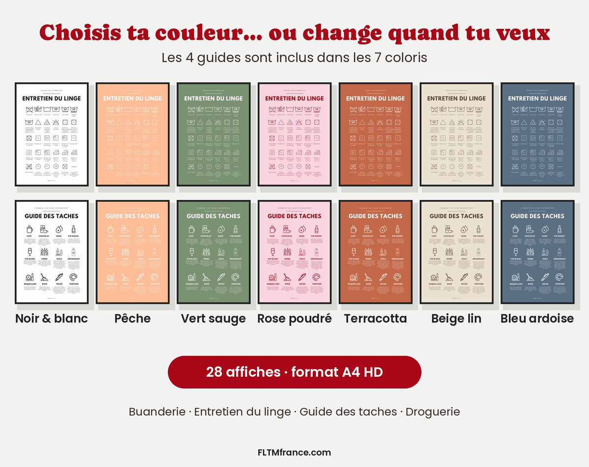 Les guides de buanderie en 7 coloris