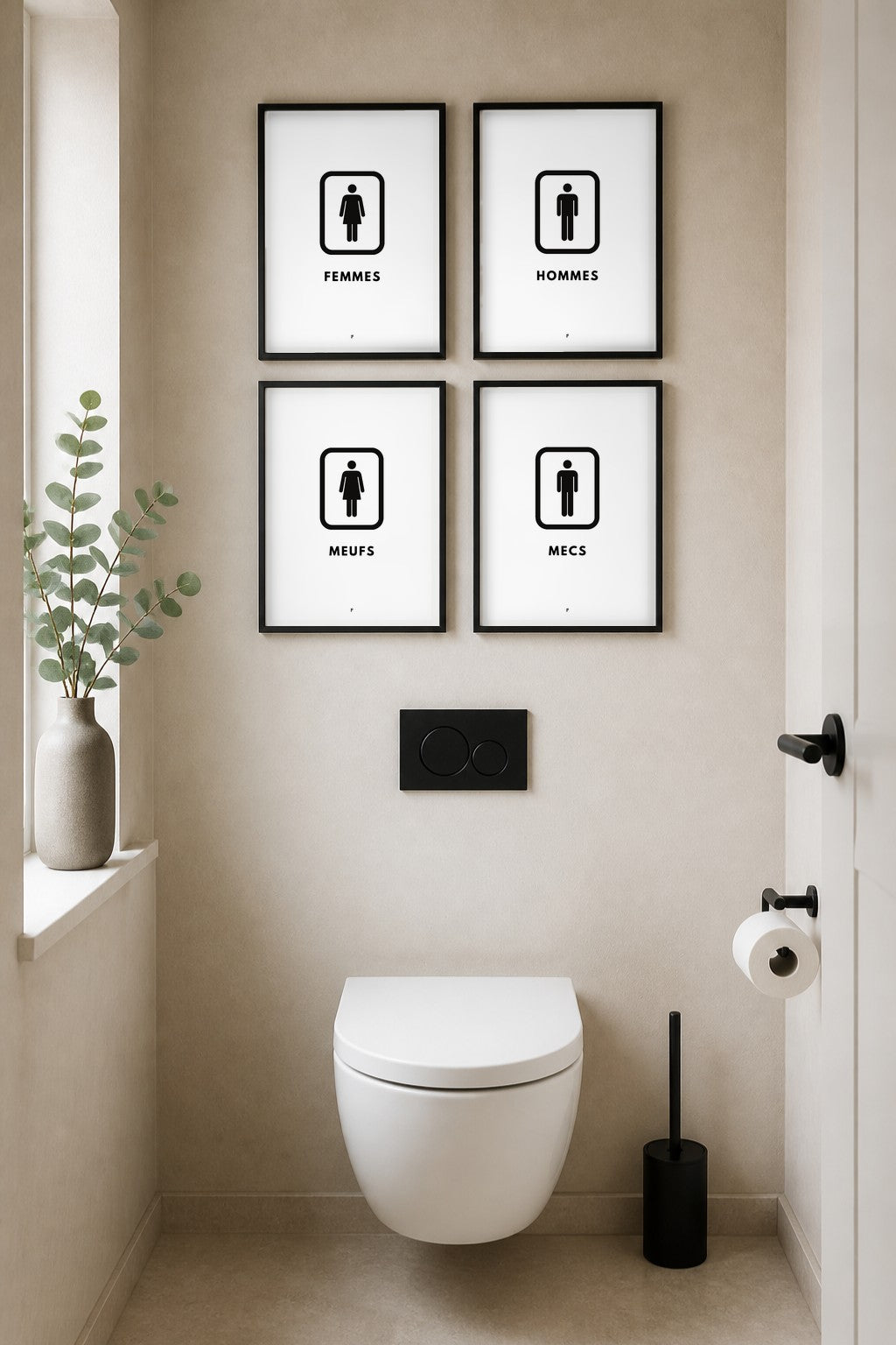 Pack signalétique toilettes – 9 affiches WC femmes hommes à imprimer