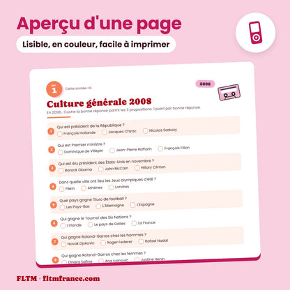Jeu anniversaire 18 ans : aperçu d'une page