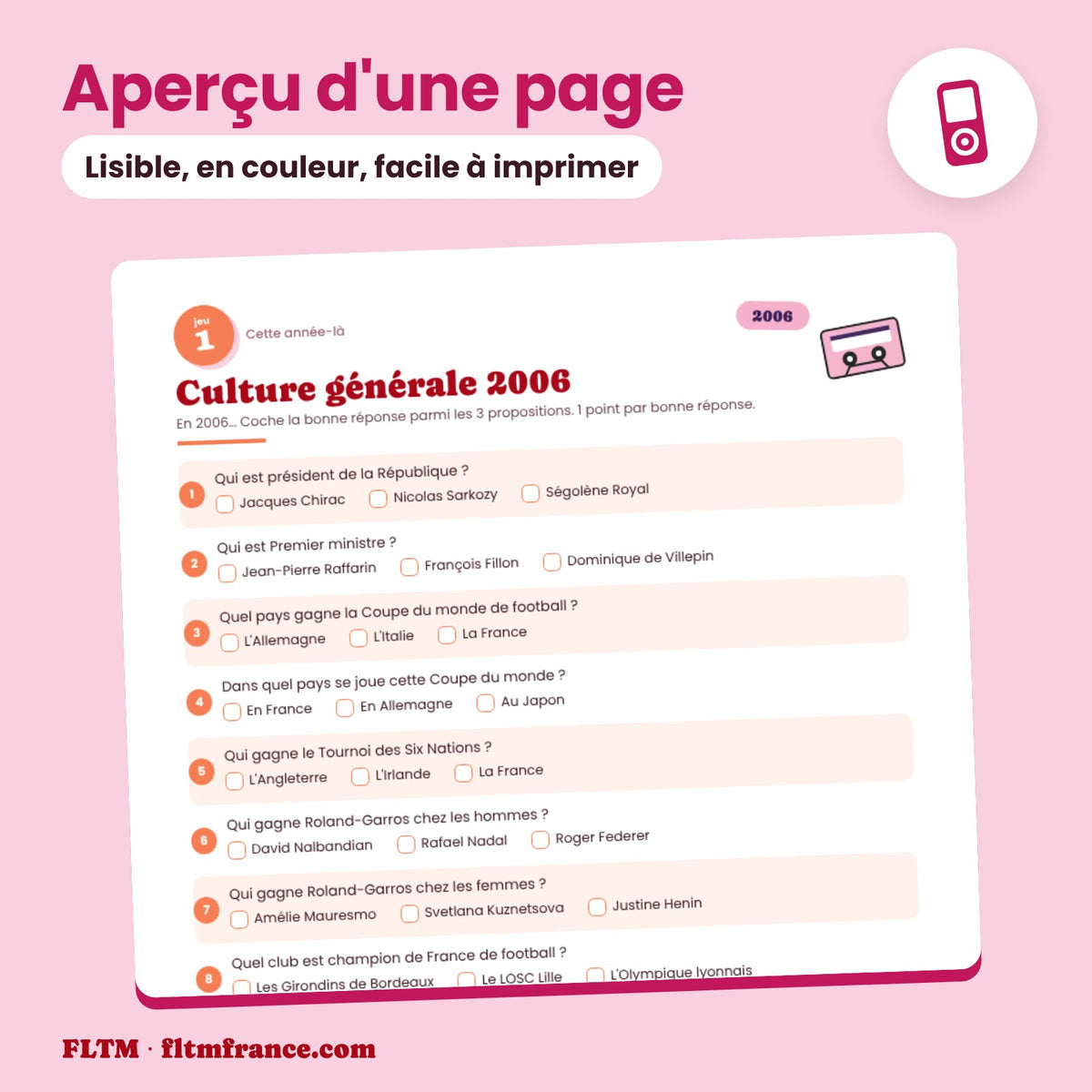 Jeu anniversaire 20 ans : aperçu d'une page