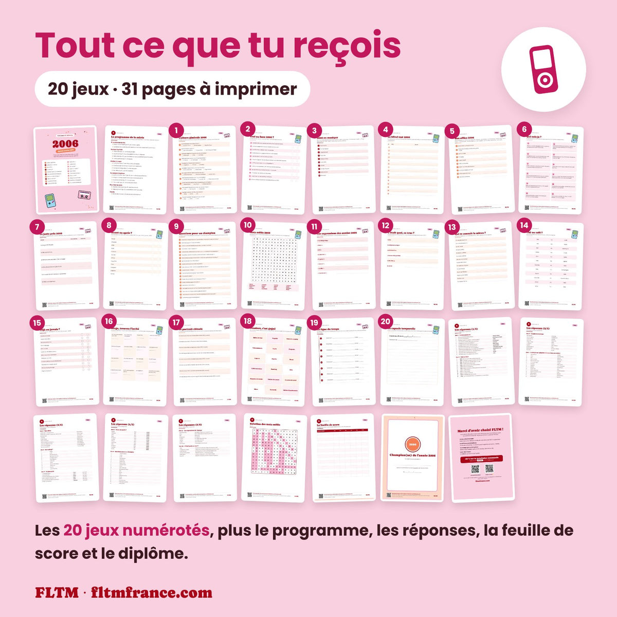 Jeu anniversaire 20 ans : tous les jeux et les pages du PDF