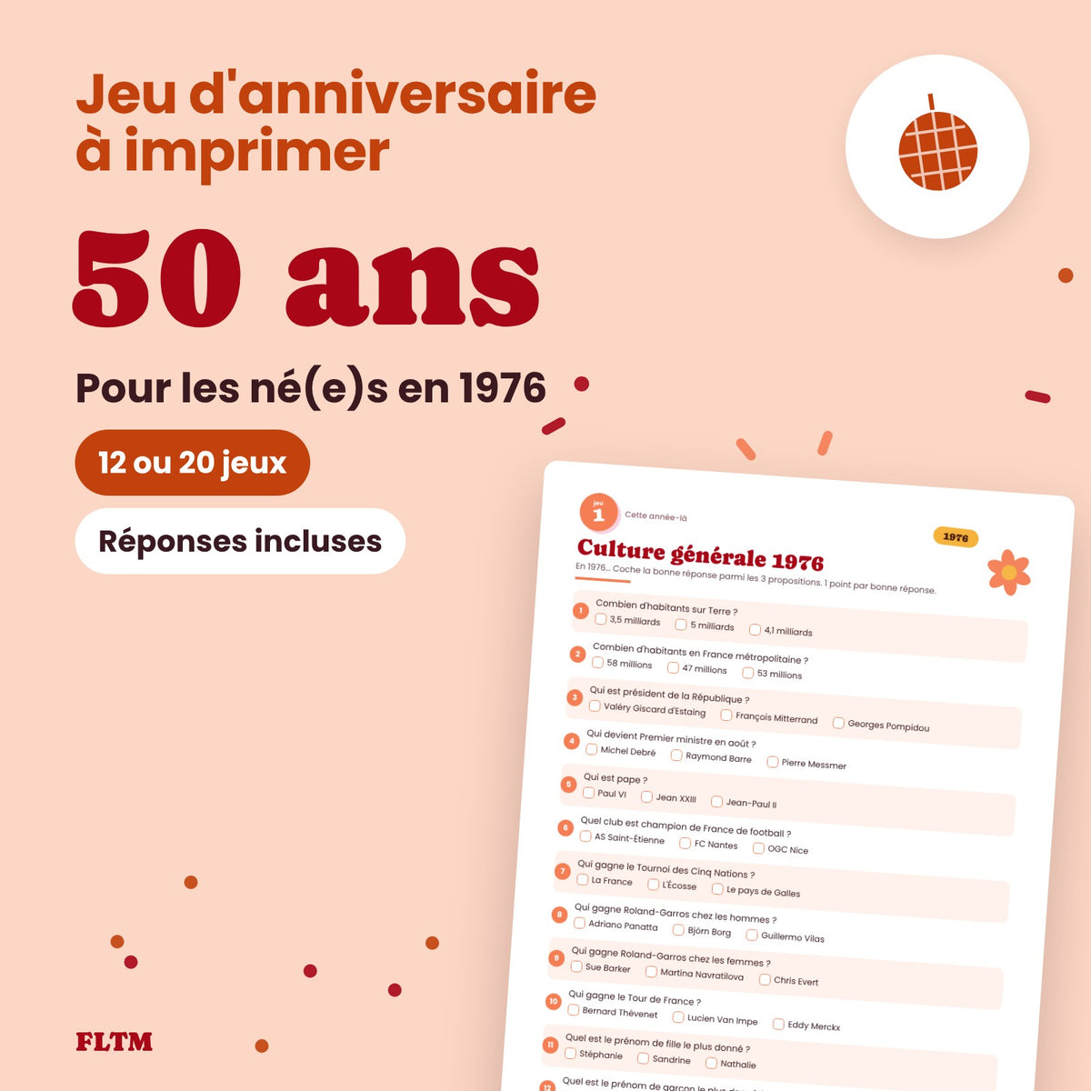Jeu anniversaire 50 ans à imprimer