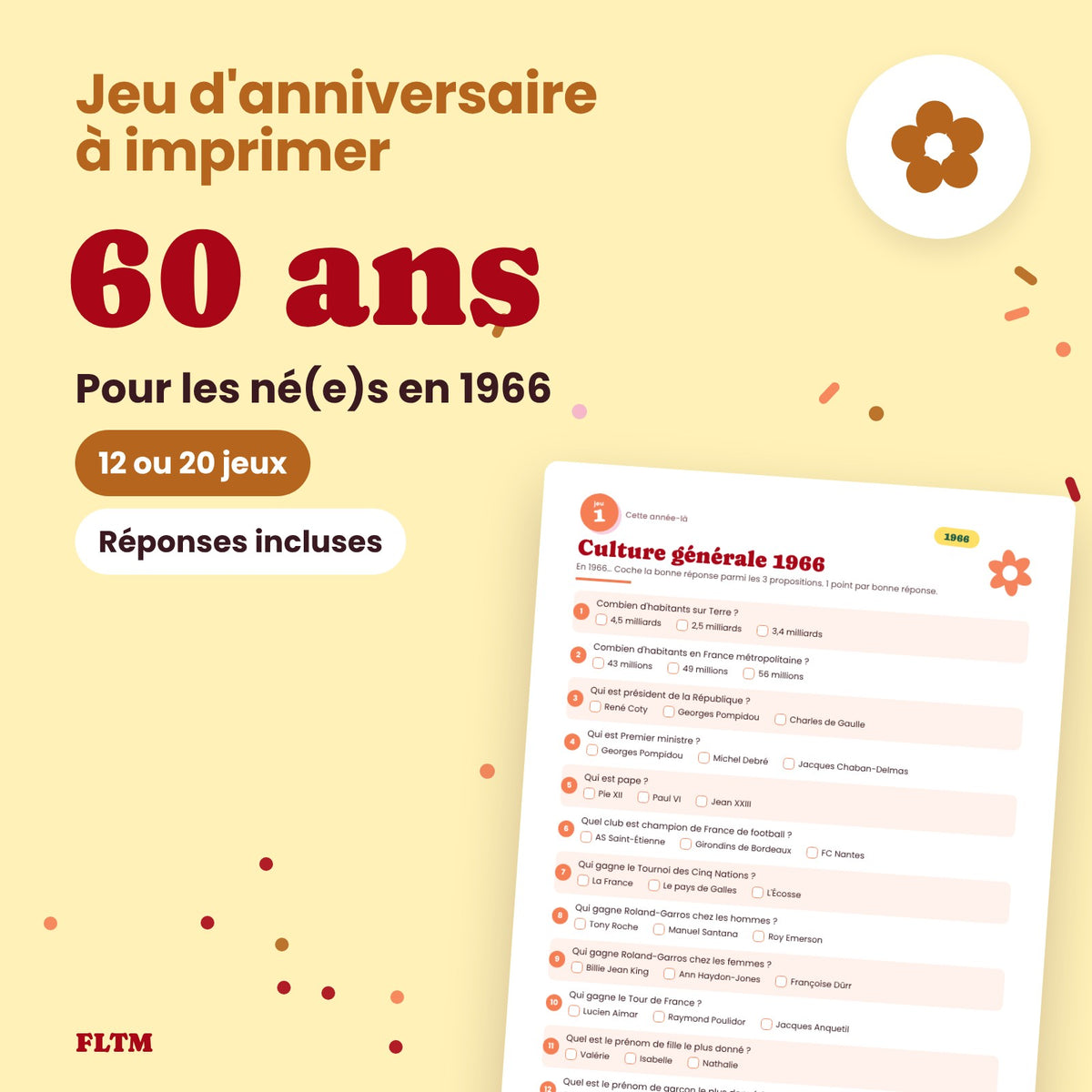 Jeu anniversaire 60 ans à imprimer