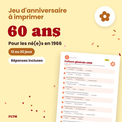 Jeu anniversaire 60 ans à imprimer