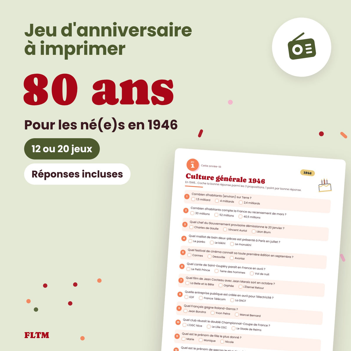 Jeu anniversaire 80 ans à imprimer