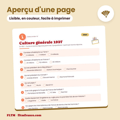 Jeu anniversaire année 1927 : aperçu d'une page