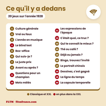 Jeu anniversaire année 1928 : les 20 jeux
