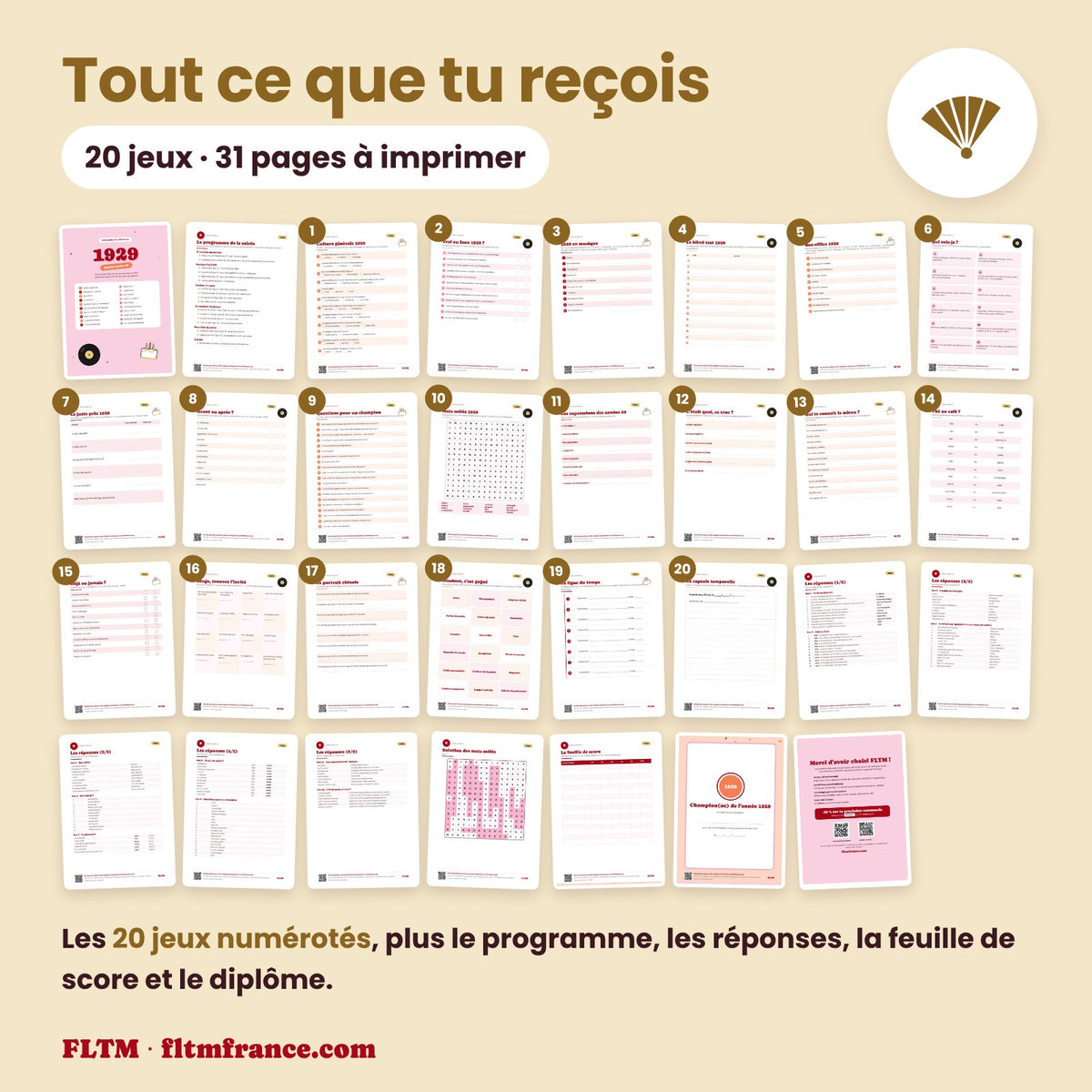 Jeu anniversaire année 1929 : tous les jeux et les pages du PDF