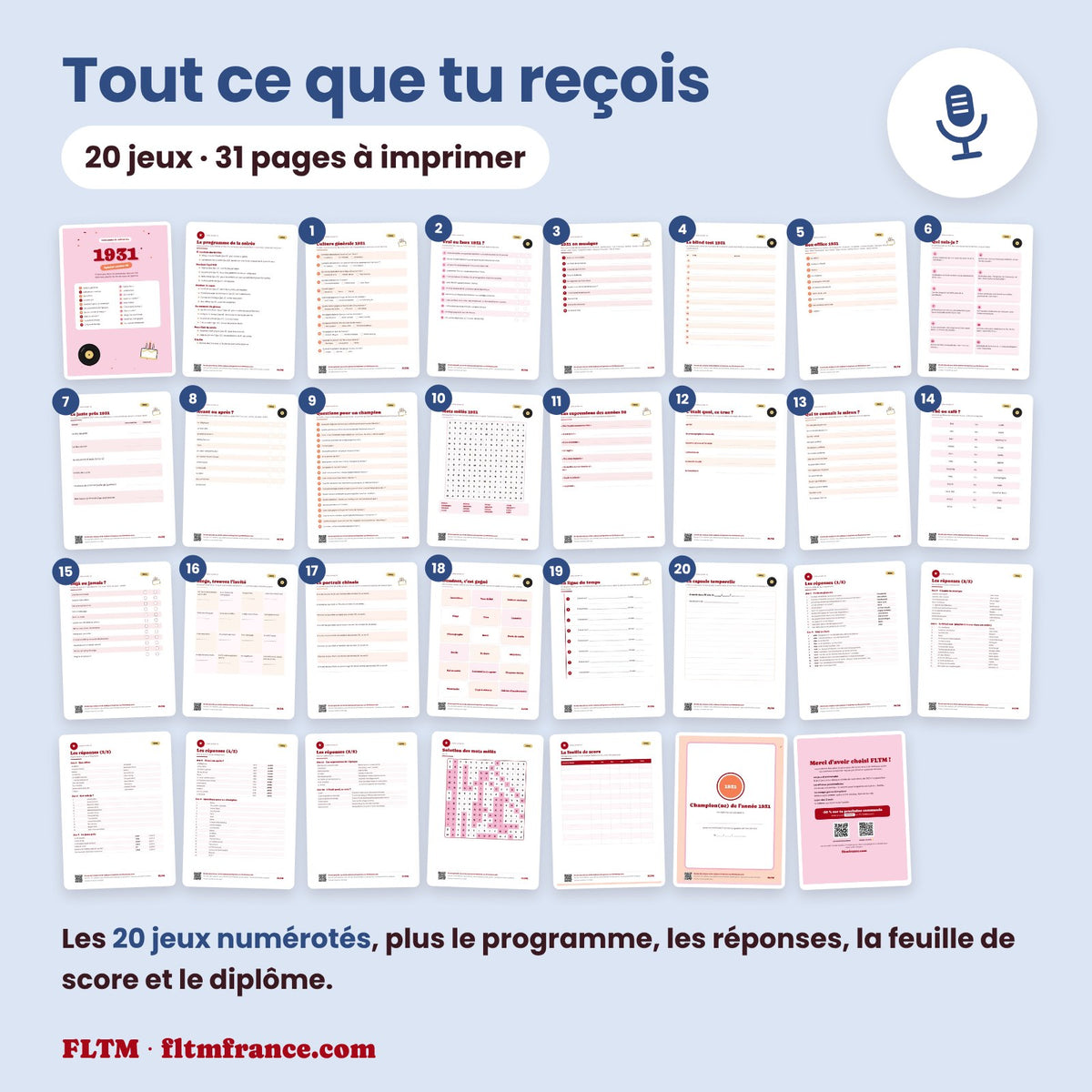 Jeu anniversaire année 1931 : tous les jeux et les pages du PDF