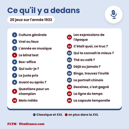 Jeu anniversaire année 1932 : les 20 jeux