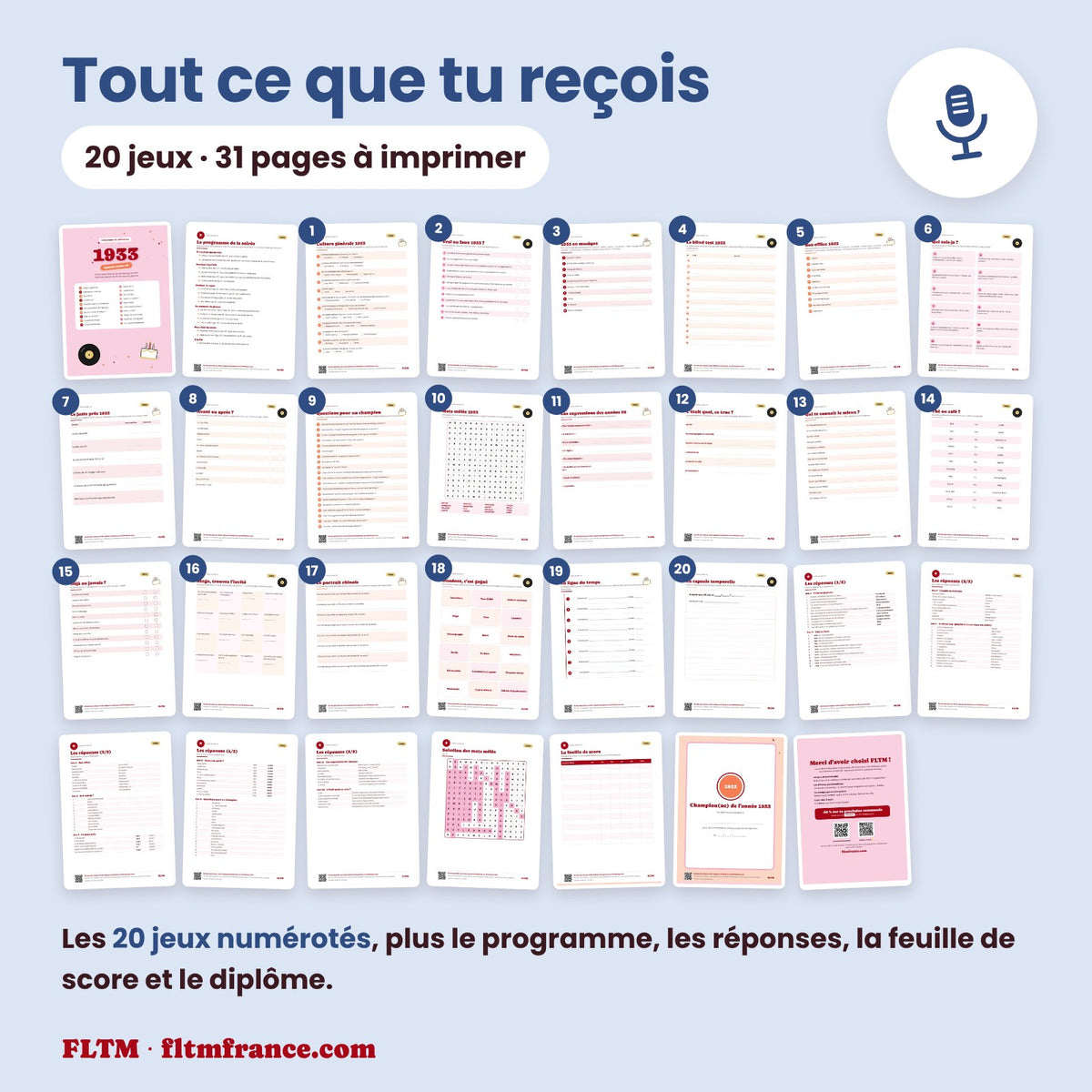 Jeu anniversaire année 1933 : tous les jeux et les pages du PDF