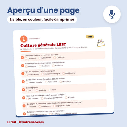 Jeu anniversaire année 1937 : aperçu d'une page