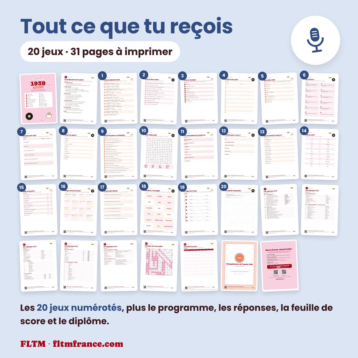 Jeu anniversaire année 1939 : tous les jeux et les pages du PDF