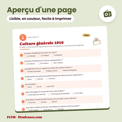 Jeu anniversaire année 1940 : aperçu d'une page