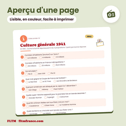 Jeu anniversaire année 1941 : aperçu d'une page