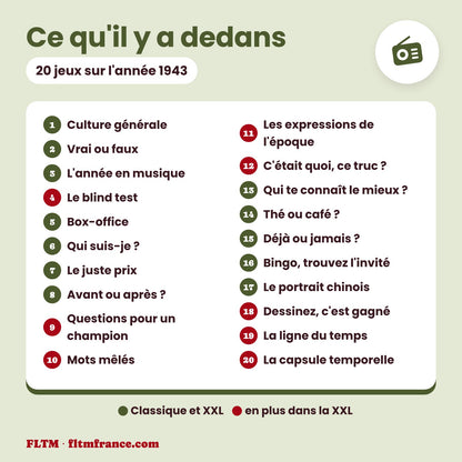 Jeu anniversaire année 1943 : les 20 jeux