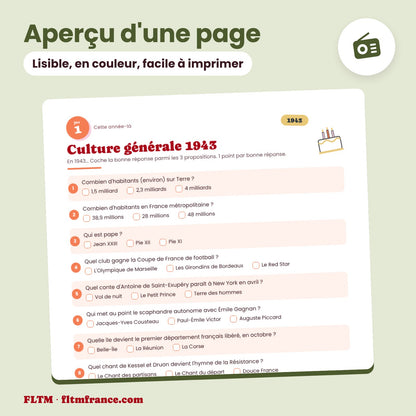 Jeu anniversaire année 1943 : aperçu d'une page