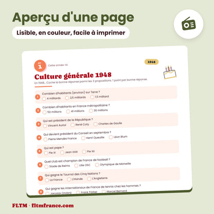 Jeu anniversaire année 1948 : aperçu d'une page