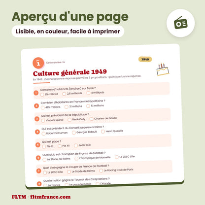 Jeu anniversaire année 1949 : aperçu d'une page