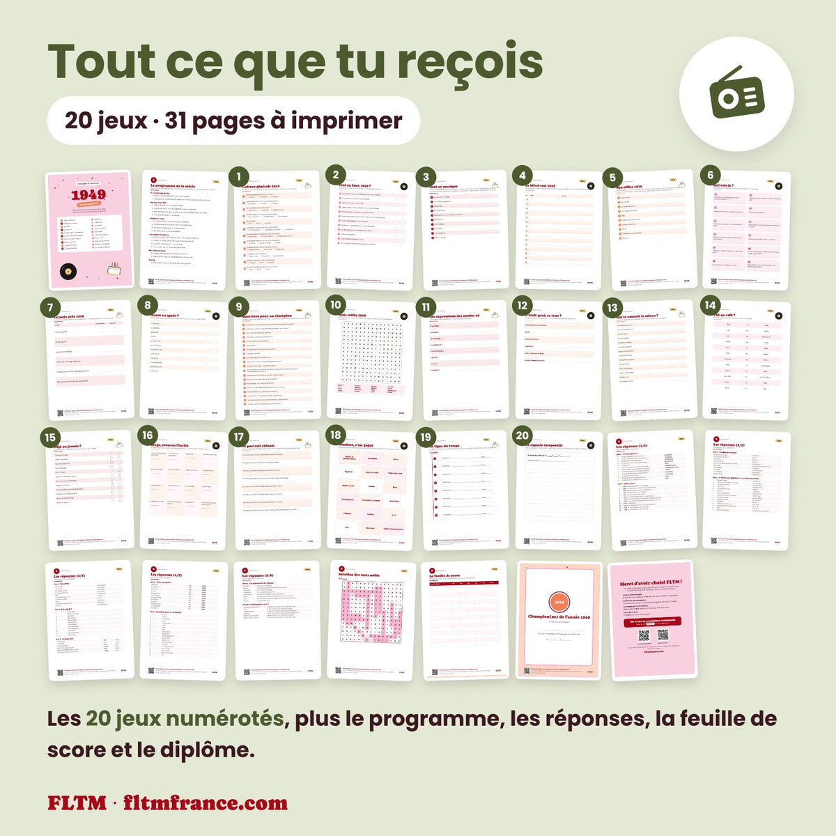 Jeu anniversaire année 1949 : tous les jeux et les pages du PDF