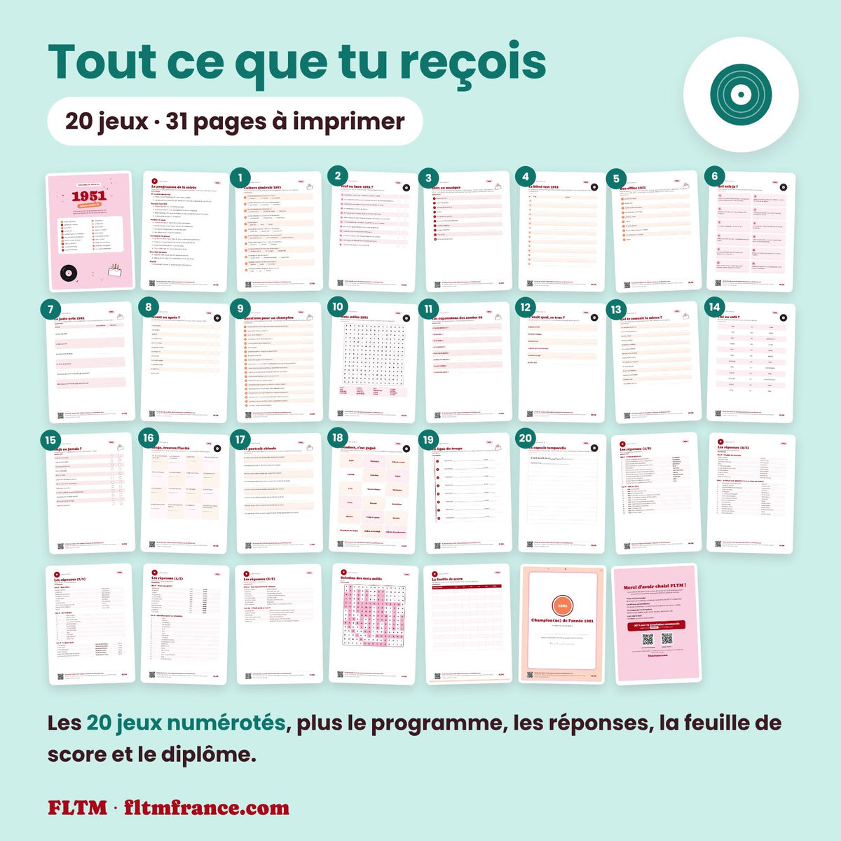 Jeu anniversaire année 1951 : tous les jeux et les pages du PDF
