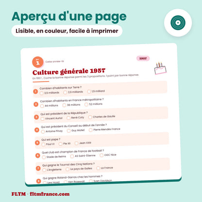 Jeu anniversaire année 1957 : aperçu d'une page