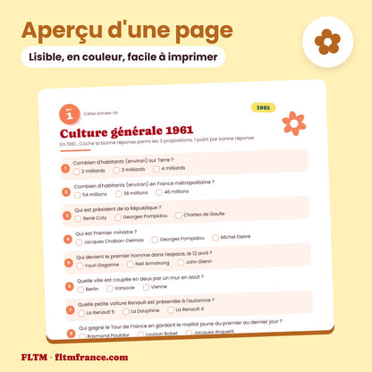 Jeu anniversaire année 1961 : aperçu d'une page