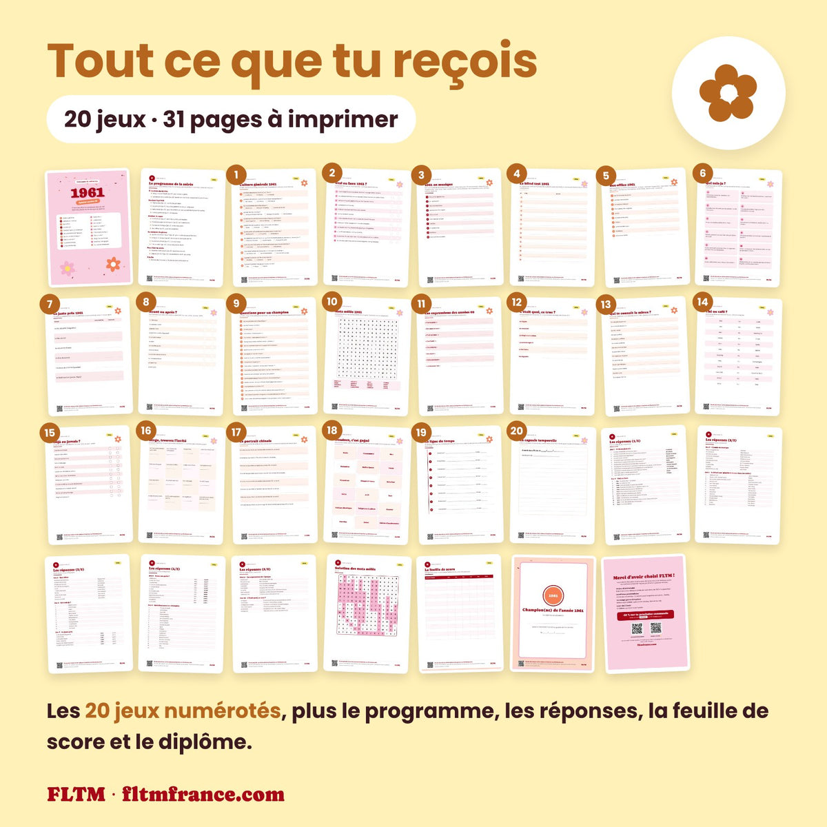 Jeu anniversaire année 1961 : tous les jeux et les pages du PDF