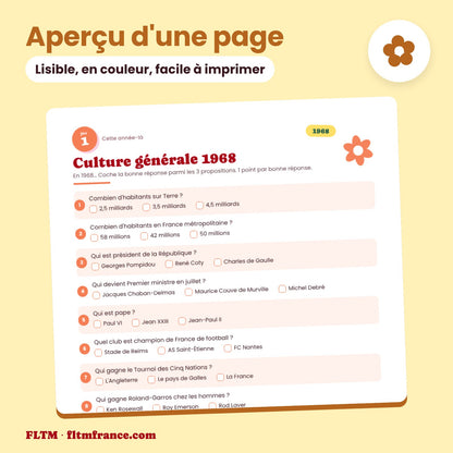 Jeu anniversaire année 1968 : aperçu d'une page