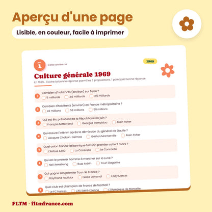 Jeu anniversaire année 1969 : aperçu d'une page