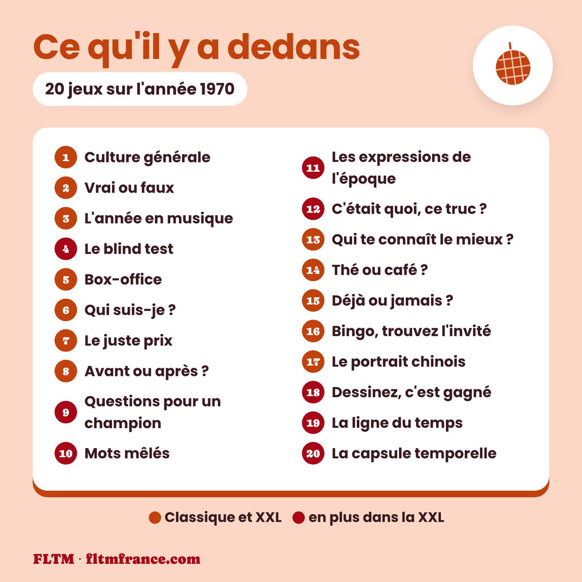 Jeu anniversaire année 1970 : les 20 jeux