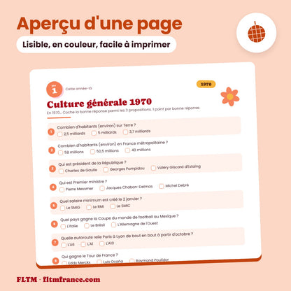 Jeu anniversaire année 1970 : aperçu d'une page