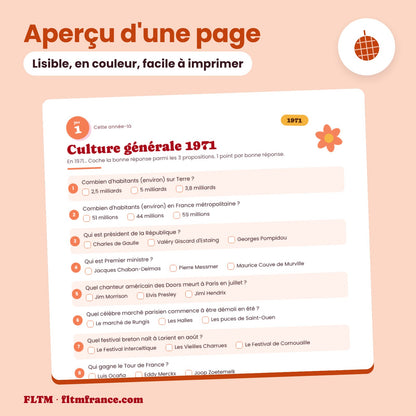 Jeu anniversaire année 1971 : aperçu d'une page