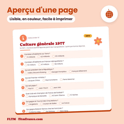 Jeu anniversaire année 1977 : aperçu d'une page