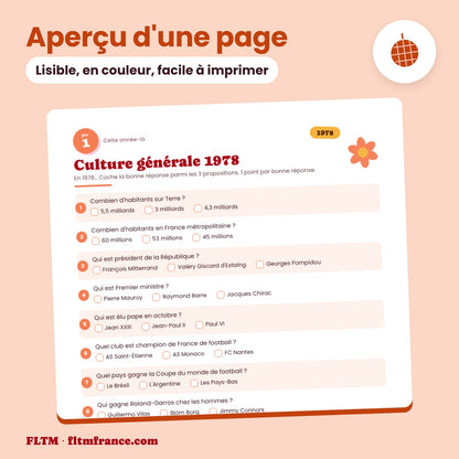 Jeu anniversaire année 1978 : aperçu d'une page